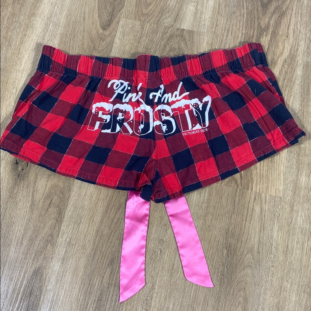 Vintage Y2K PINK Victoria's Secret Bling Red and Black Plaid Sleep Shorts Medium - Picture 1 of 10